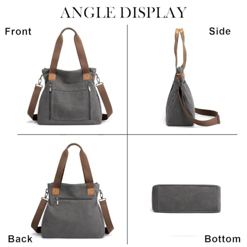 PALAY® Handbag for Women Grey Canvas Shoulder Tote Sling Large Crossbody with Detachable Strap Korean Bag for School Work 3 PCS PALAY® Handbag for Women Grey Canvas Shoulder Tote Sling Large Crossbody with Detachable Strap Korean Bag for School Work 3 PCS